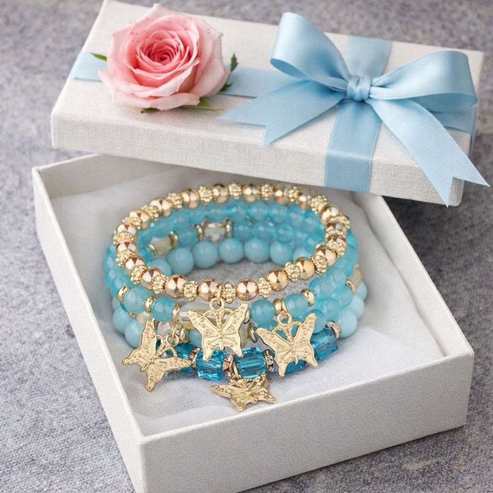 Bracelet Teal Green Butterfly Pendants Charms Bohemian Style 4pcs  Rope Bracelet